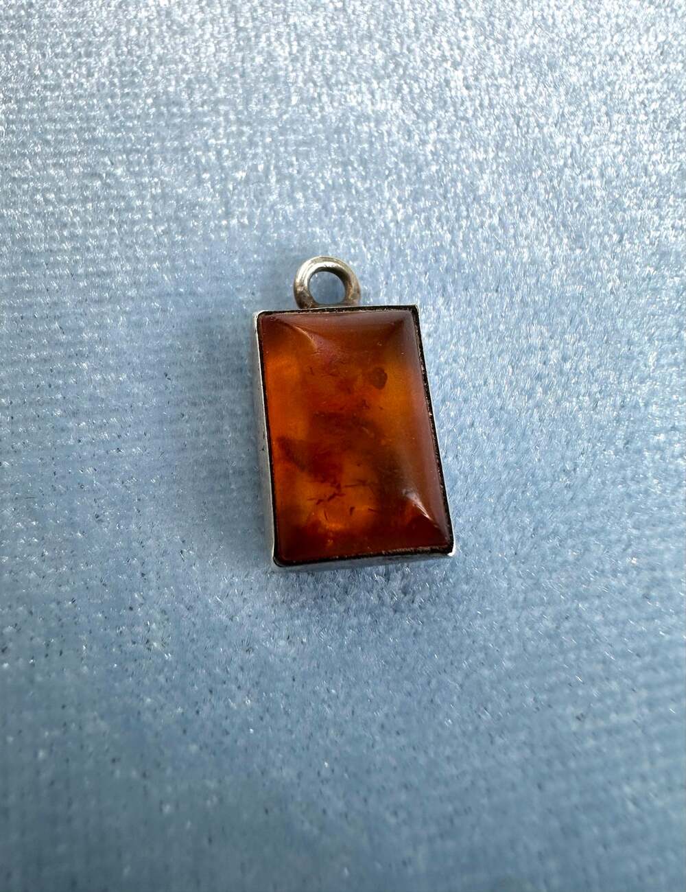 Vintage 925 Sterling Silver Cognac Amber Rectangular Pendant Handmade